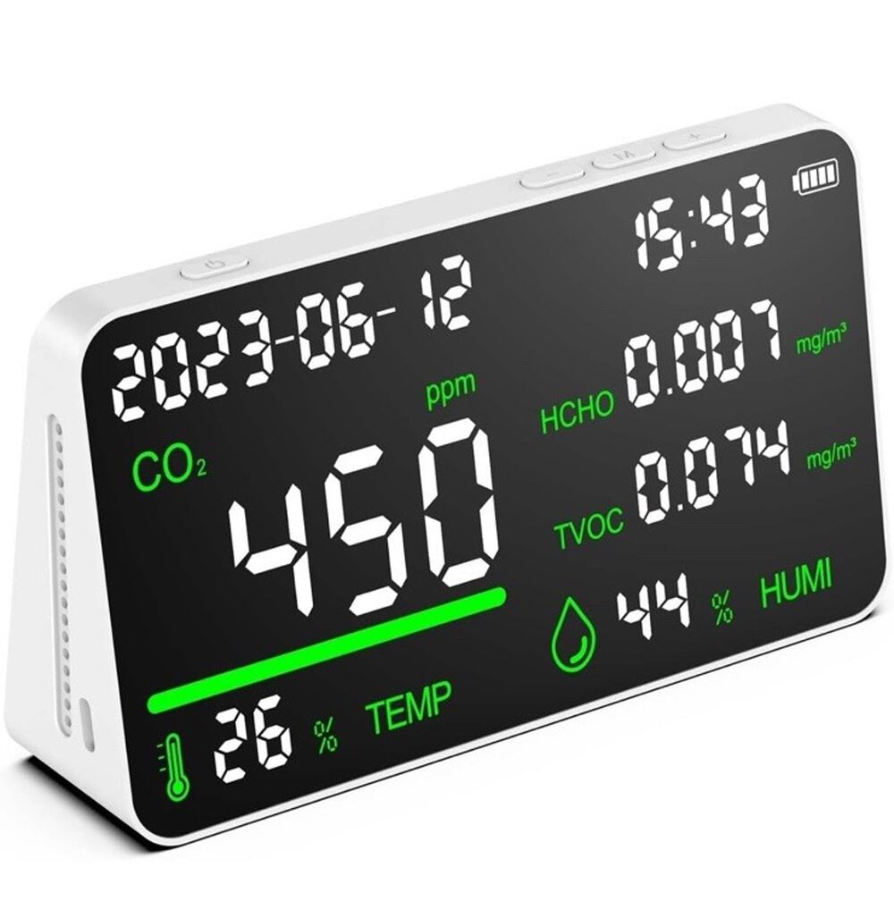 7-in-1 Air Quality Monitor Indoor Humidity Monitor, Temperature, CO2, TVOC, HCHO